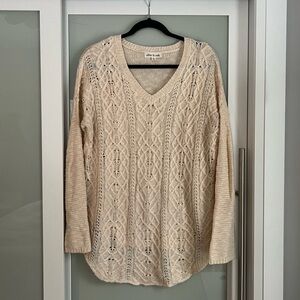 Olive & Oak Women’s Open Cable Knit V-Neck Sweater in Peach